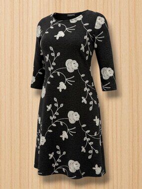ZERMATT Grey Wool Blend Embroidered Floral Alpine Dress 50 / 2XL